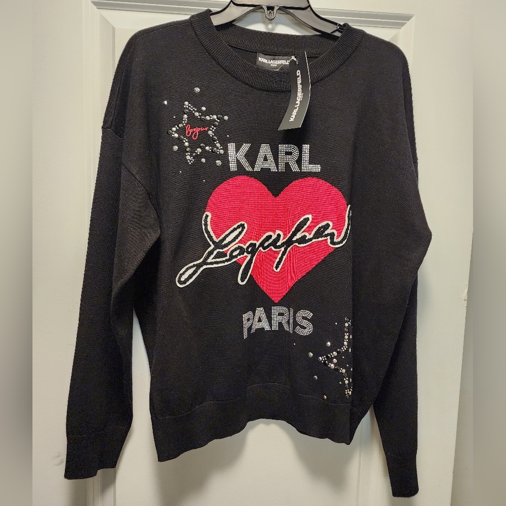 Karl Lagerfeld Black Sweater with Red Heart & Silver Logo